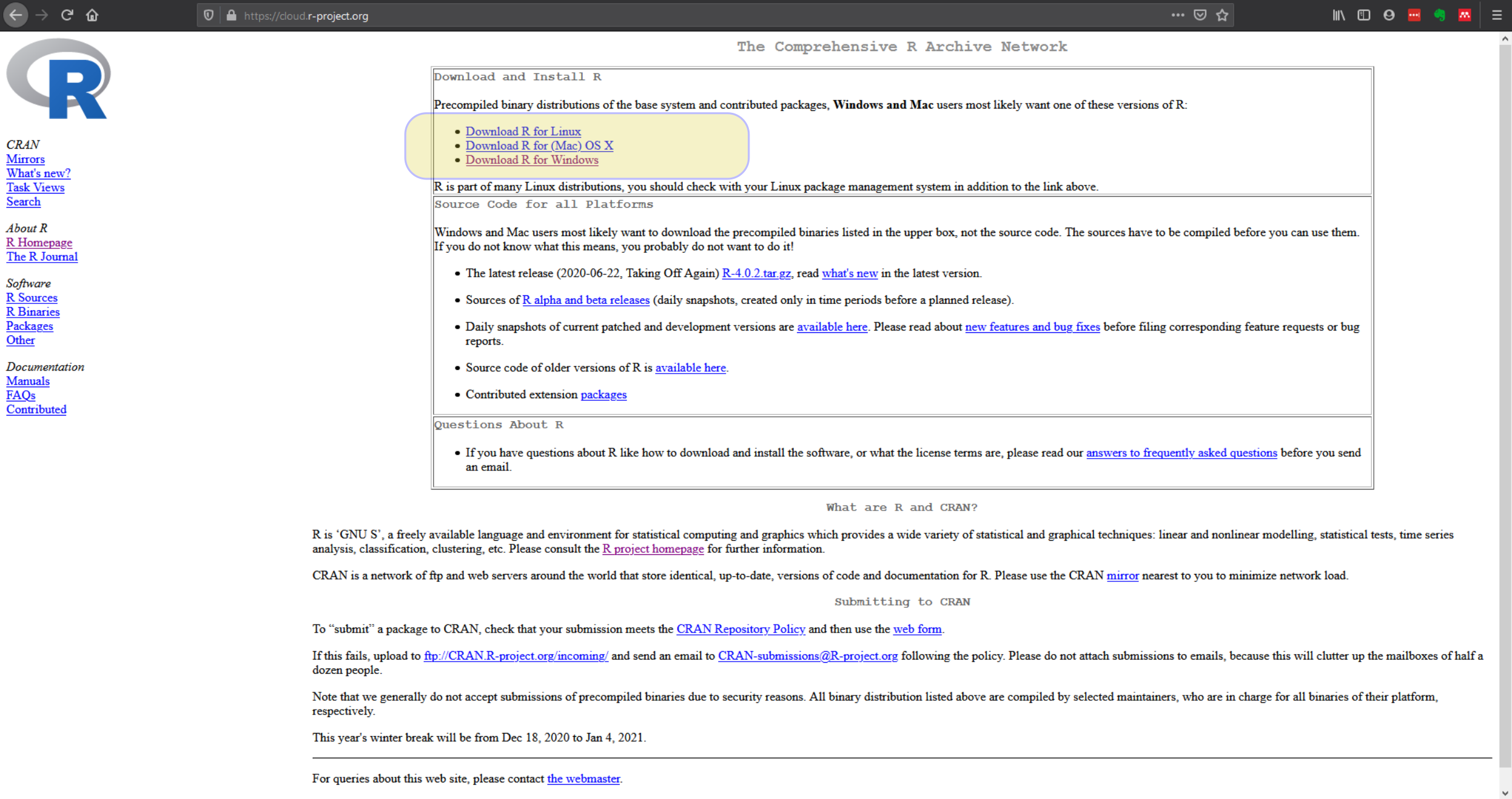 Download the correct R version for your operating system